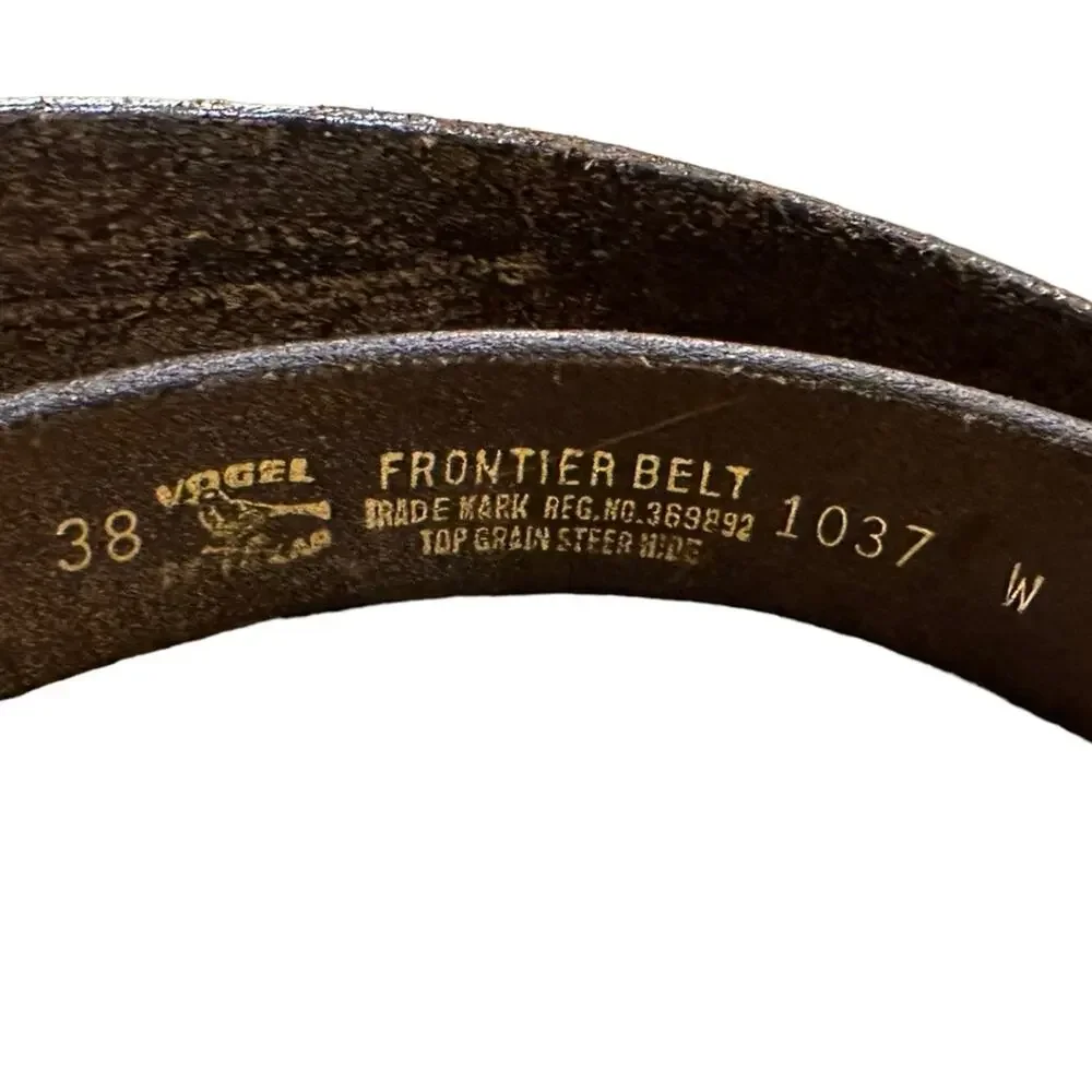 Vogel of Texas Mens Size 38 Brown Tooled Leather Frontier Belt